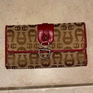 Etienne Aigner Red and Brown Patterned Wallet